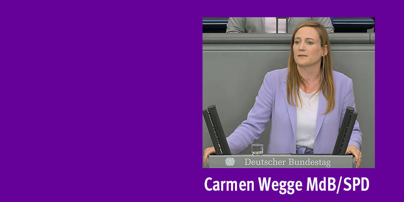 Bild: Carmen Wegge am Redepult des Bundestages, 24.06.2026 (Livestream Btg)