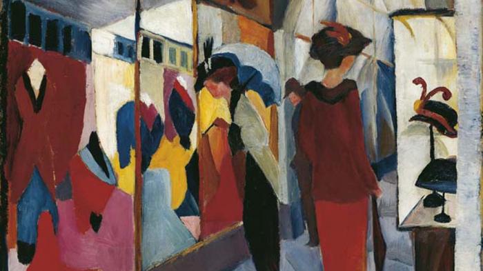 Gemälde von August Macke: Modegeschäft (1913)  -  Bild:  Wikimedia/ LWL Museum für Kunst und Kultur